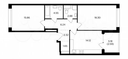 2-к квартира, 68.5 м², 11/12 эт.