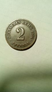 Монета 2 pfennig 1876 deutsches reich