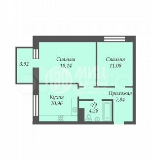 2-к квартира, 51.5 м², 7/9 эт.