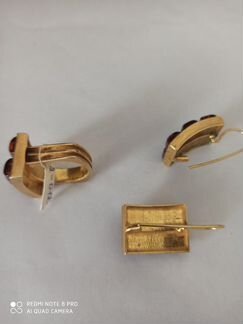 Комплект серьги, подвеска, кольцо. Янтарь в серебр