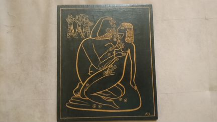 Картина в технике контурной резьбы по черному лаку