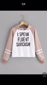 Худи Кофта xxs- xs I speak fluent sarcasm бело-роз