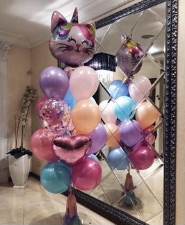 Гелевые воздушные шары кошка-единорожка