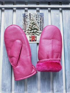 Варежки рукавицы овчина женские розового цвета фук