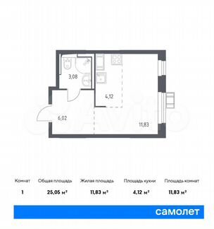 Квартира-студия, 25,1 м², 6/17 эт.