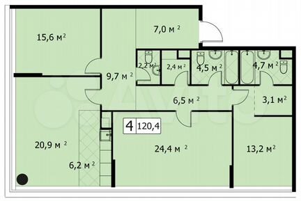 4-к квартира, 120 м², 1/14 эт.