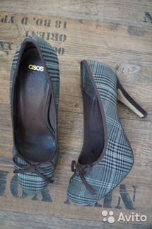 Серые клетчатые туфли ASOS кожа+ ткань