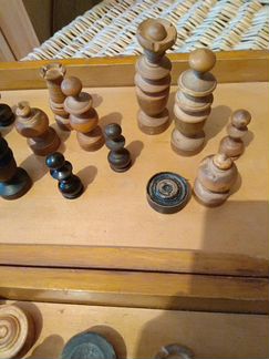 Шахматы и шашки антикварные дерево резьба 19 век